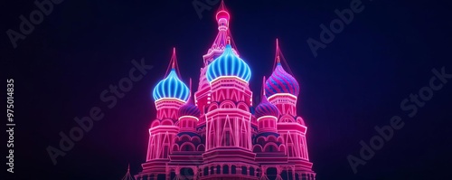 Holographic Saint Basil's Cathedral, digital projection, neon Moscow, augmented reality