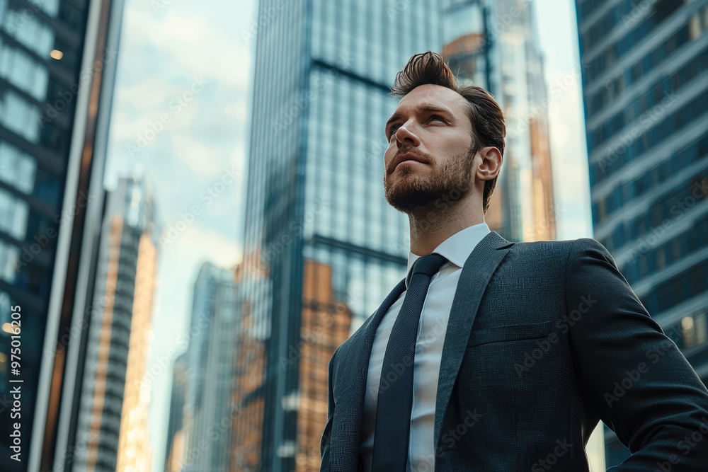 portrait of a professional man in formal suit standing in front of his office building portrait of a professional man in formal suit standing in front of his office building