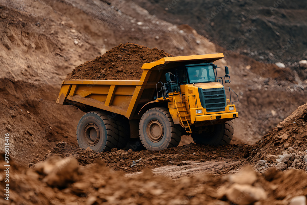 Dump Truck Carrying a Load of Dirt in a Large Rock Quarry | Heavy Equipment for Industrial Mining and Construction Dump Truck Carrying a Load of Dirt in a Large Rock Quarry | Heavy Equipment for Industrial Mining and Construction
