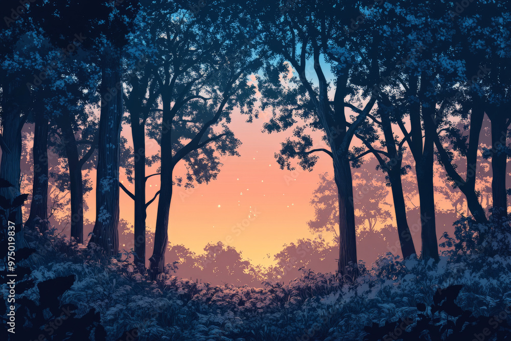Gradient Forest Picture Example A tranquil forest scene with a gradient background where the sky shifts ...