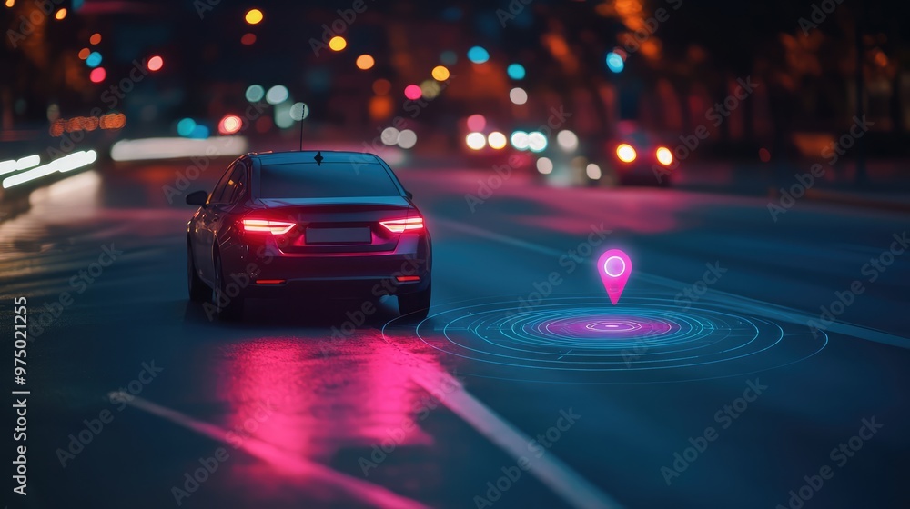 Vehicle with GPS Tracking Signal. AI generated illustration Vehicle with GPS Tracking Signal. AI generated illustration