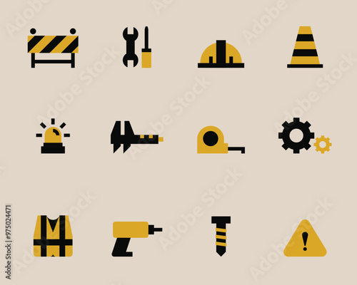 Engineering icon. Set of mechanical, engineer, tools, construction, gear, wrench, Solid vector icon,Solid icon collection. Vector illustration.