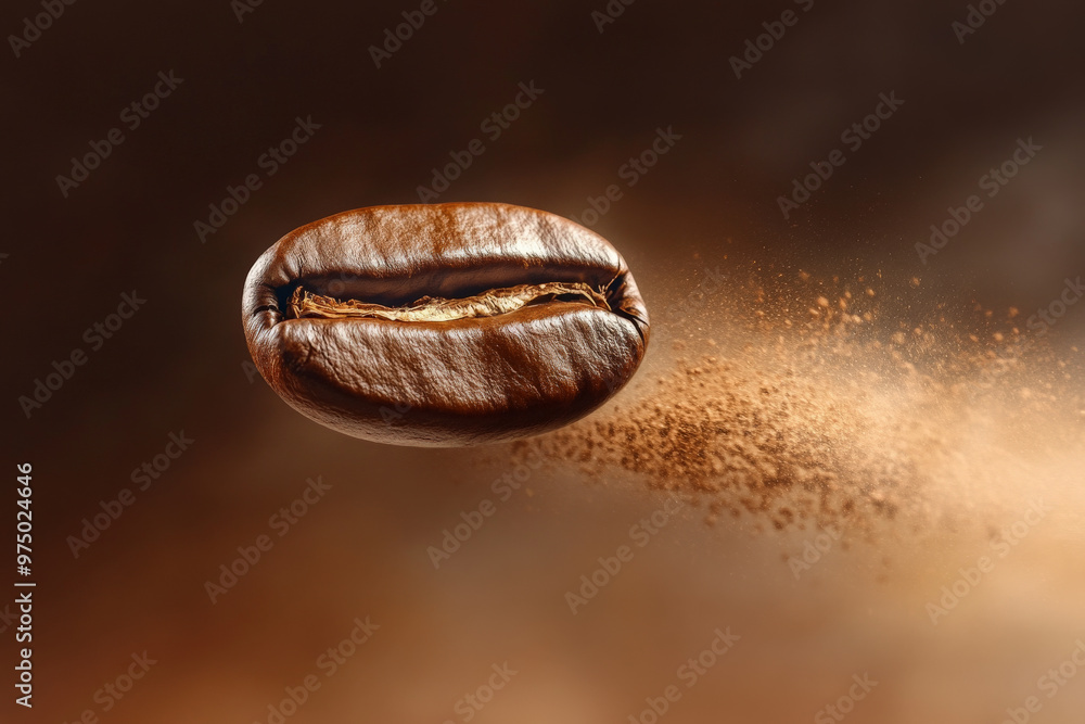 A single coffee bean soaring through the air, with motion blur trails showing its swift movement. The background is a gradient of warm brown tones, creating a dynamic, energetic feel as the bean appea A single coffee bean soaring through the air, with motion blur trails showing its swift movement. The background is a gradient of warm brown tones, creating a dynamic, energetic feel as the bean appea