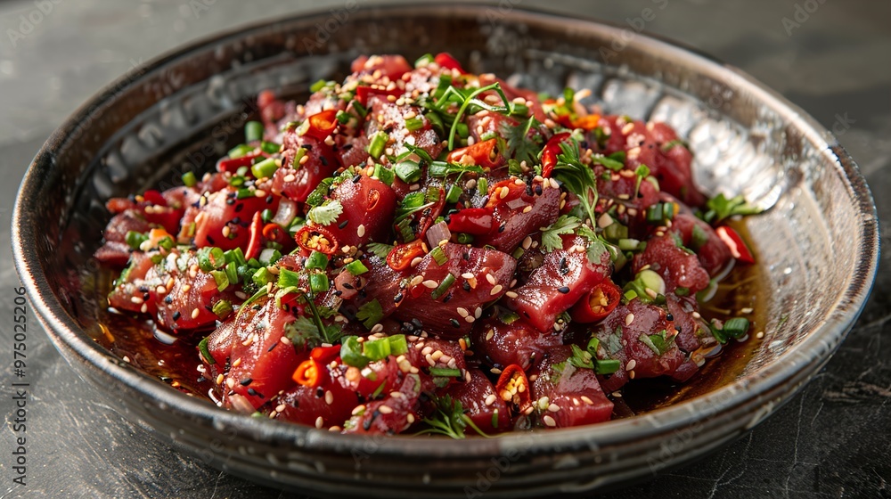Delicious Poke Bowl with Tuna, Chilli and Sesame Seeds Delicious Poke Bowl with Tuna, Chilli and Sesame Seeds
