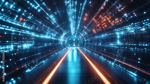 Wallpaper Mural High-tech tunnel design with straight, defined edges, illuminated by bright lights, showcasing a cyber-inspired theme of innovation and connectivity Torontodigital.ca