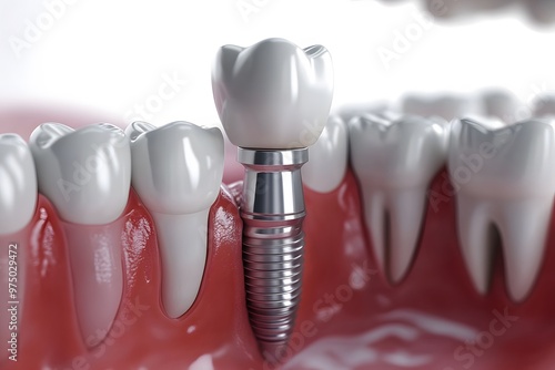 Tooth Implant with Dental Crowns Displayed on a Clean, White Background Highlighting Dental Prosthetics and Oral Health Solutions for Modern Dentistry photo