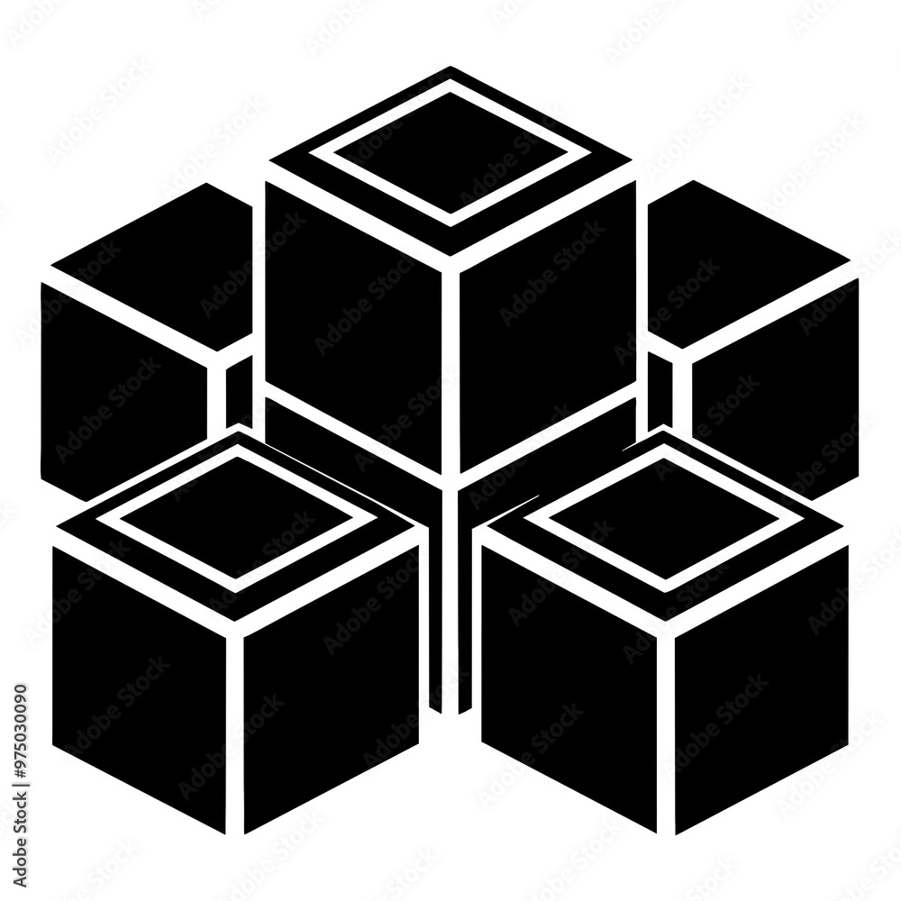 A collection of black silhouette cube boxes arranged in a visually captivating scale highlighting their geometric structure and minimalist style A collection of black silhouette cube boxes arranged in a visually captivating scale highlighting their geometric structure and minimalist style