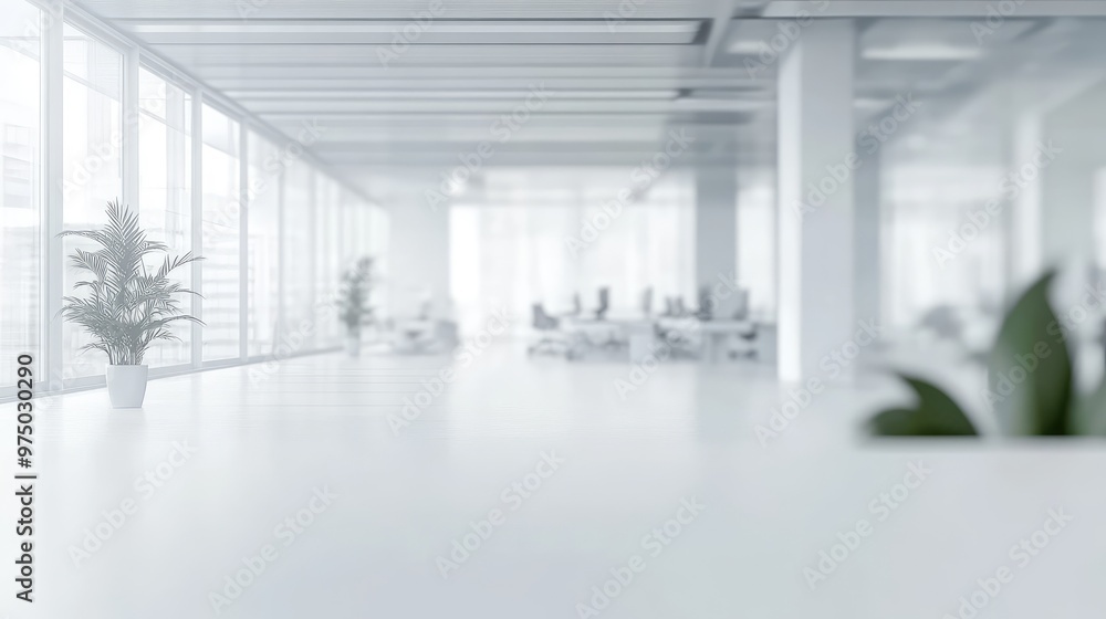 White Open Space Office Interior. AI generated illustration White Open Space Office Interior. AI generated illustration