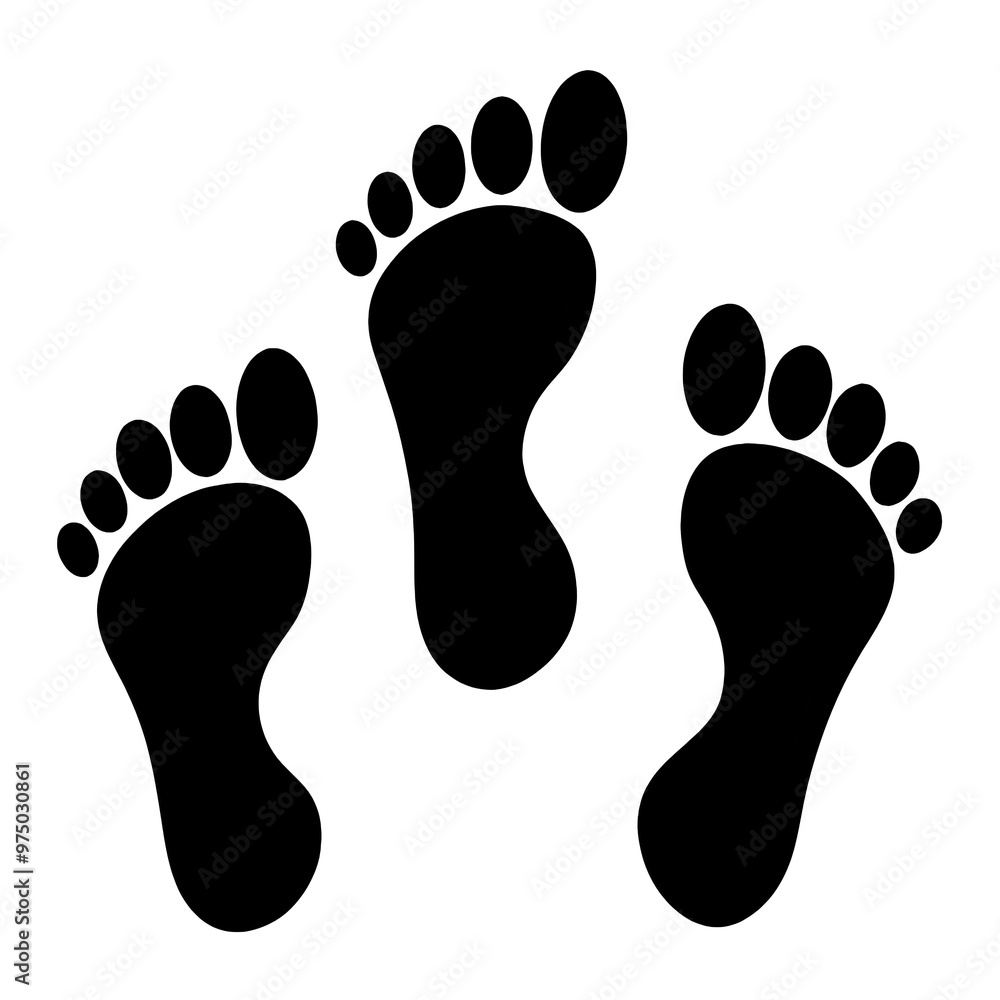 Three black silhouettes of feet are arranged artistically on a white background ideal for designs related to walking tracking or footprints Three black silhouettes of feet are arranged artistically on a white background ideal for designs related to walking tracking or footprints