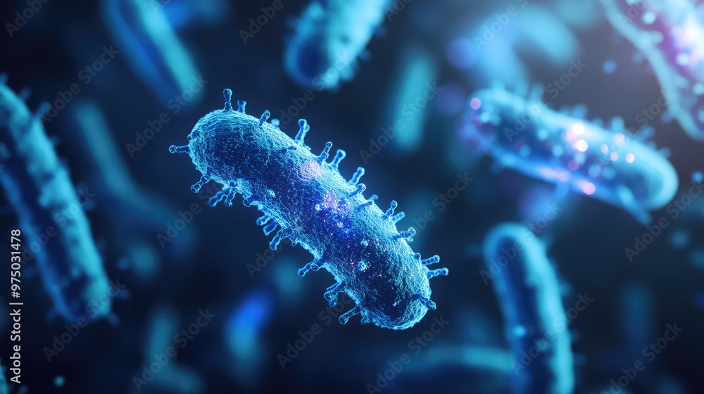 3D Microscopic Blue Bacteria. AI generated illustration 3D Microscopic Blue Bacteria. AI generated illustration