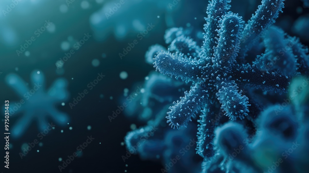 3D Microscopic Blue Bacteria. AI generated illustration 3D Microscopic Blue Bacteria. AI generated illustration