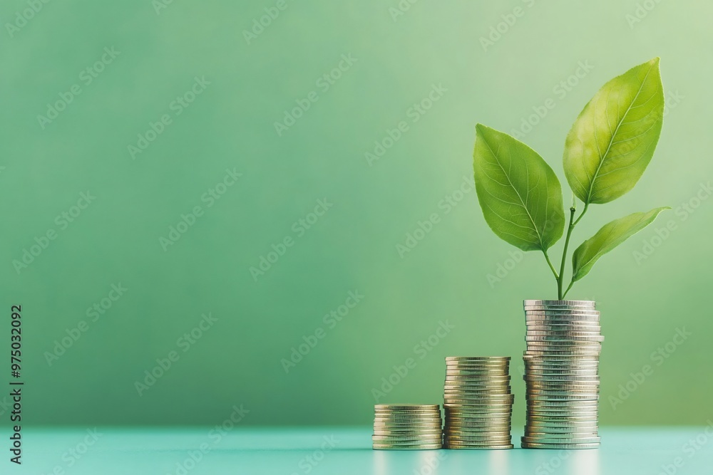 a stack of coins and a growing plant on the top a stack of coins and a growing plant on the top