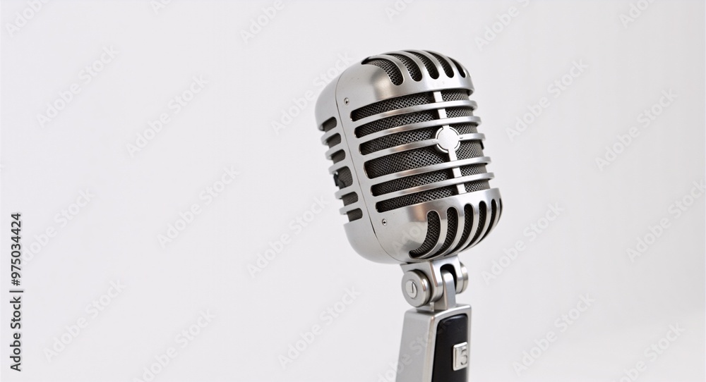 Fototapeta premium Retro Silver Microphone on White Background - Vintage Audio Equipment Png