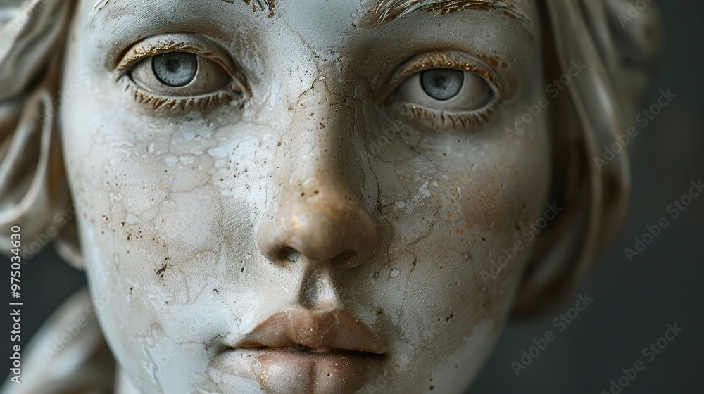 Close-Up Portrait of a Classical Sculpture: A Woman's Face Close-Up Portrait of a Classical Sculpture: A Woman's Face