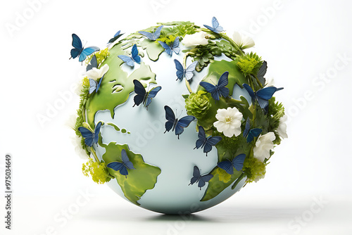 World environment day with earth, levees, flowers, butterfly's. vector illustration design photo