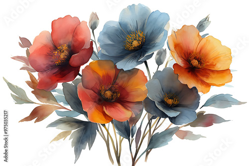 Horizontal background with red poppies on a white background.