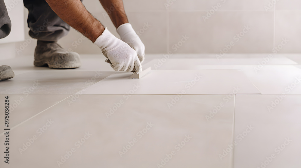 Professional Tile Worker Laying Ceramic Tiles | Skilled Tiling and Precision in Flooring Installation Professional Tile Worker Laying Ceramic Tiles | Skilled Tiling and Precision in Flooring Installation
