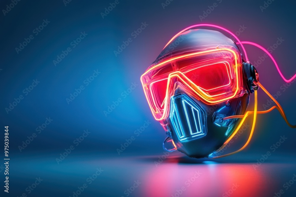 Neon Cyberpunk Halloween Mask with Digital Designs in Futuristic World Neon Cyberpunk Halloween Mask with Digital Designs in Futuristic World