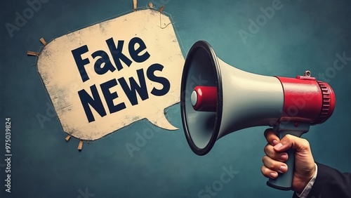 Megaphone Amplifying Fake News Concept in Blue Background