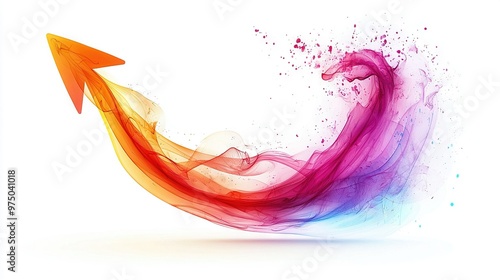   White background Red, orange, blue waves Orange arrow on left