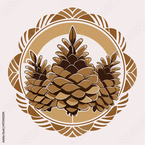 Elegant pinecone design with warm brown tones and decorative frame