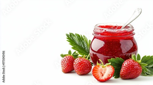 Wallpaper Mural   A jar of strawberry jam with three strawberries on top and a spoon inside Torontodigital.ca