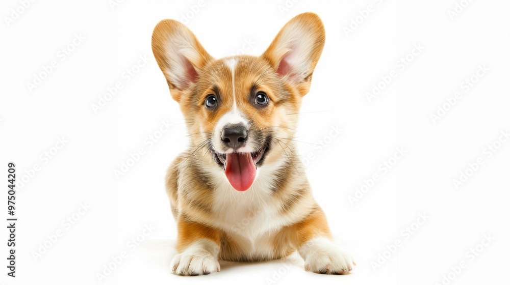 happy corgi puppy sitting upright on a white background happy corgi puppy sitting upright on a white background