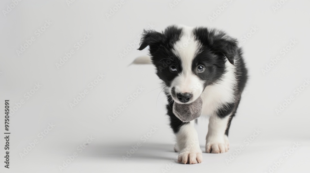border collie puppy playfully holding a small toy in its mouth border collie puppy playfully holding a small toy in its mouth
