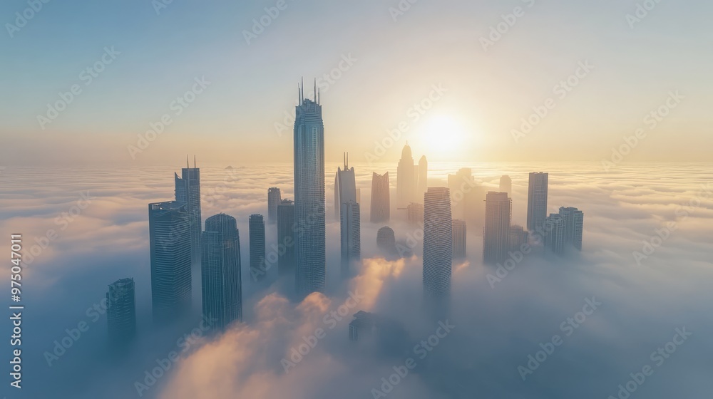 Dubai Skyscrapers in Fog. AI generated illustration Dubai Skyscrapers in Fog. AI generated illustration