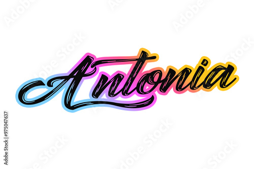 The name “Antonia” written in a stylized colorful retro font photo