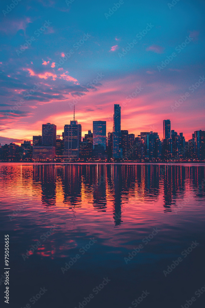 Fototapeta premium Skyline View bei Sonnenuntergang 