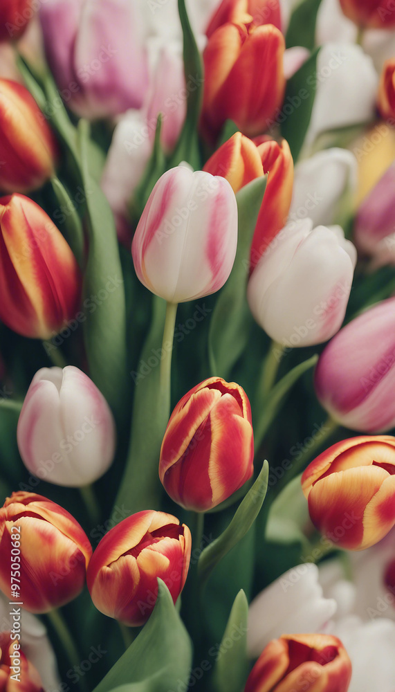 Fototapeta premium Happy Womens Day poster with tulips vertical