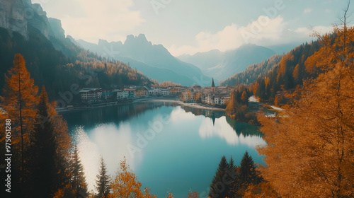 lake and mountains in autumn