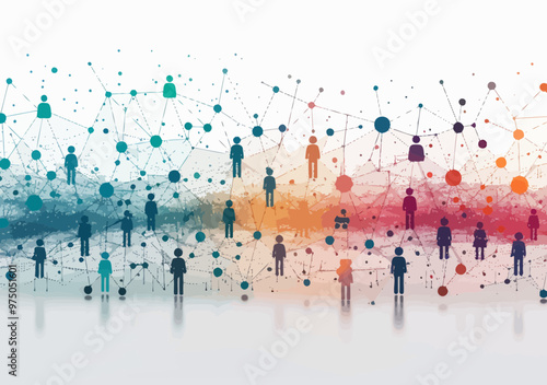 Business Networking Concept with Abstract Human Figures and Connections Representing Global Communication and Social Networks - Colorful Vector Illustration