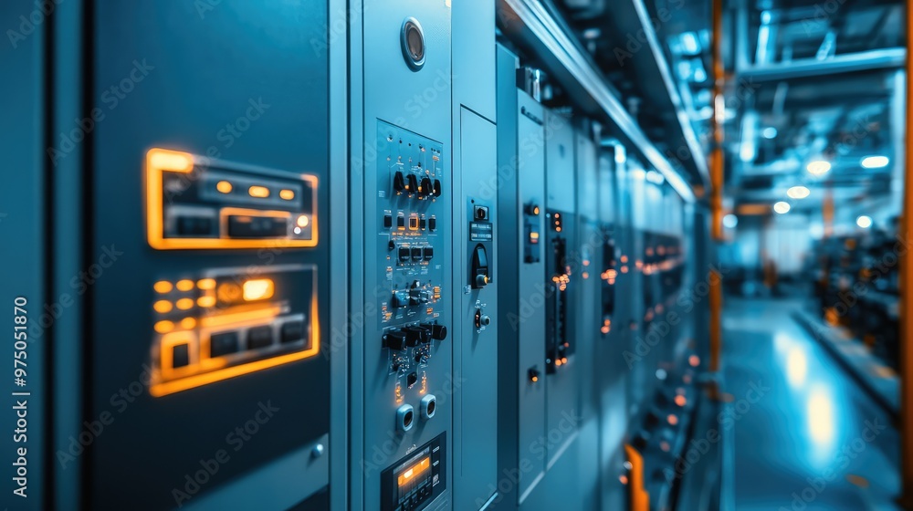 Electric Control Cabinet in Factory. AI generated illustration Electric Control Cabinet in Factory. AI generated illustration