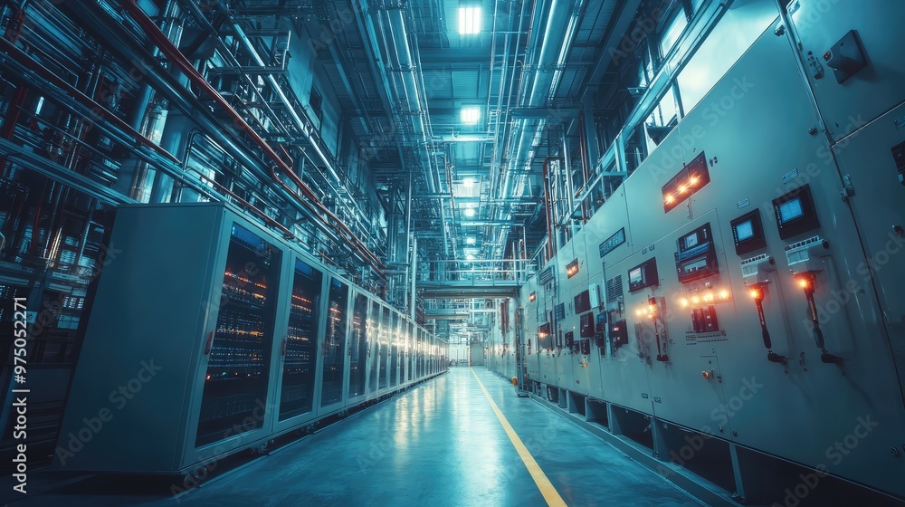 Fototapeta premium Electrical Substation Room. AI generated illustration