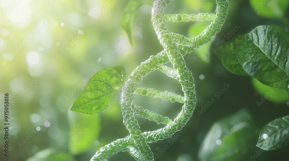 scene where DNA strands are seamlessly integrated into the structure of green, vitamin-enriched leaves. The DNA strands should appear to be part of the leaf veins, symbolizing adva scene where DNA strands are seamlessly integrated into the structure of green, vitamin-enriched leaves. The DNA strands should appear to be part of the leaf veins, symbolizing adva