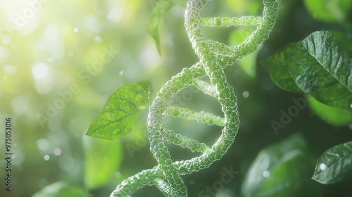 scene where DNA strands are seamlessly integrated into the structure of green, vitamin-enriched leaves. The DNA strands should appear to be part of the leaf veins, symbolizing adva photo