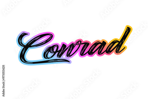 The name “Conrad” written in a stylized colorful retro font photo