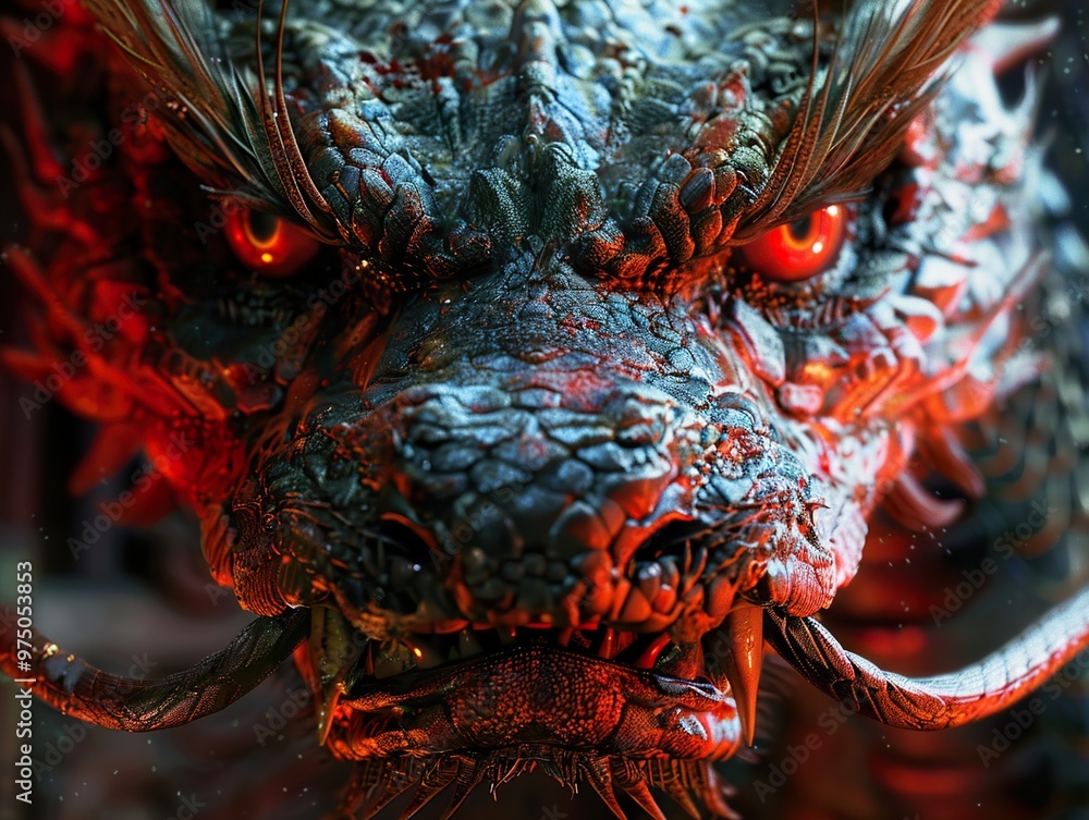 Fierce Dragon with Red Eyes: Mythical Creature Art Fierce Dragon with Red Eyes: Mythical Creature Art