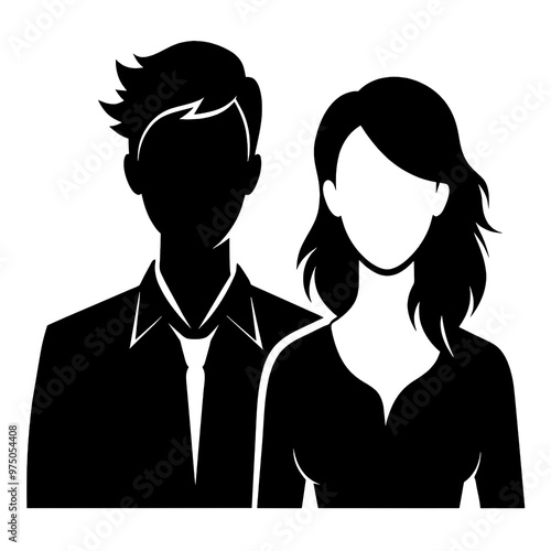 A stylish black silhouette of a couple stands side by side embodying love and unity set against a bright white backdrop