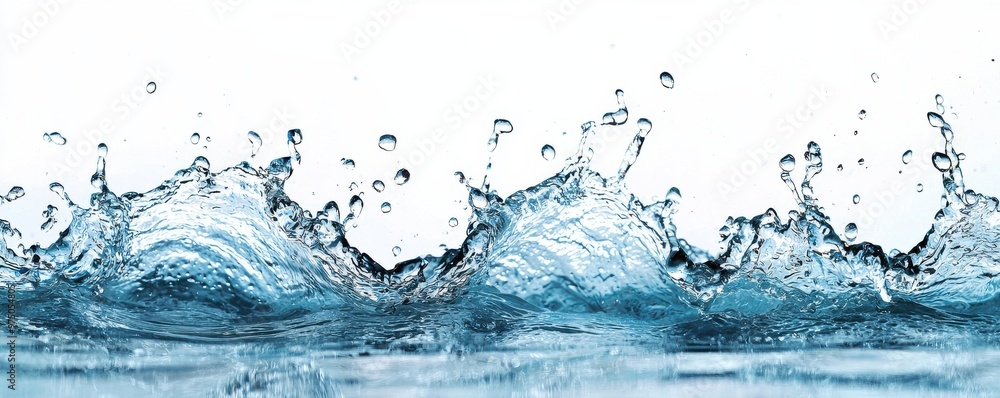 Dynamic water splash against a clean white background showcasing fluidity and freshness Dynamic water splash against a clean white background showcasing fluidity and freshness
