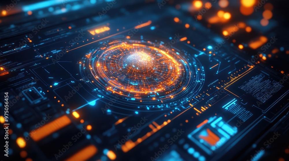 Futuristic HUD with Holographic Nanotech Display. AI generated illustration Futuristic HUD with Holographic Nanotech Display. AI generated illustration