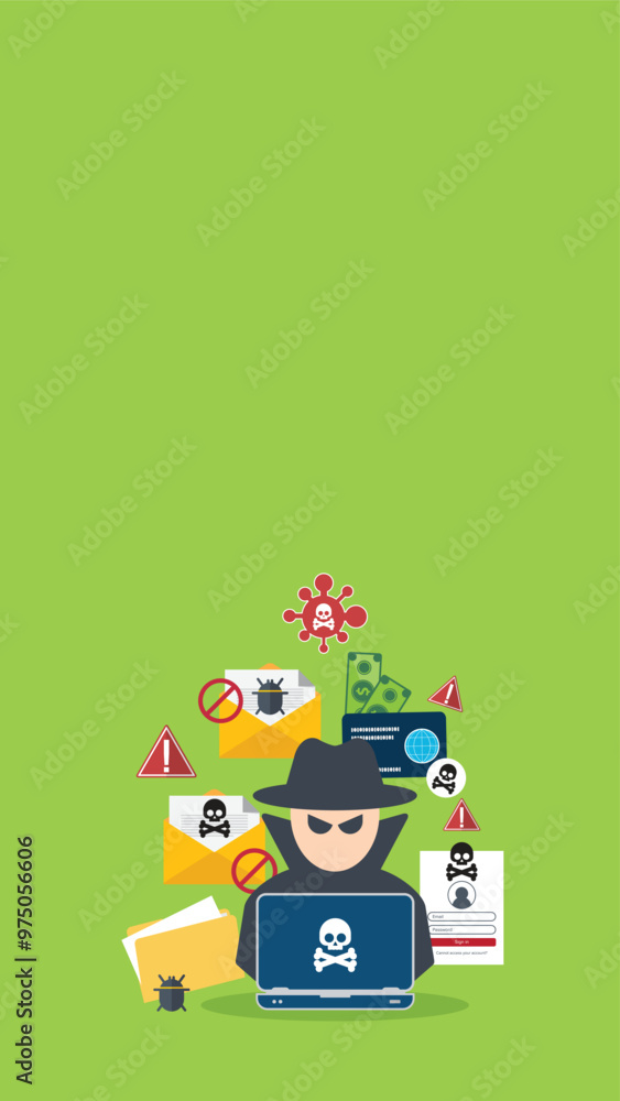 Hacker with laptop computer stealing confidential data, personal information and credit card detail. Hacking concept. Hacker with laptop computer stealing confidential data, personal information and credit card detail. Hacking concept.