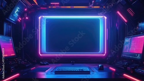 Futuristic Glow-Themed Game Stream Frames. AI generated illustration