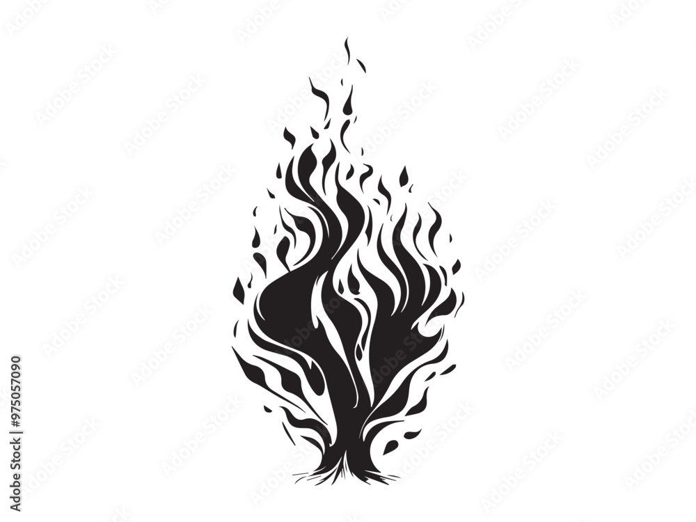 Silhouette of a Burning Flame Isolated on a White Background. Concept of Fire Illustration, Abstract Blaze, Minimalist Design, Black and White Art Silhouette of a Burning Flame Isolated on a White Background. Concept of Fire Illustration, Abstract Blaze, Minimalist Design, Black and White Art