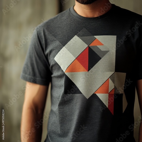 T-shirt dengan desain geometris modern dan warna kontras. photo