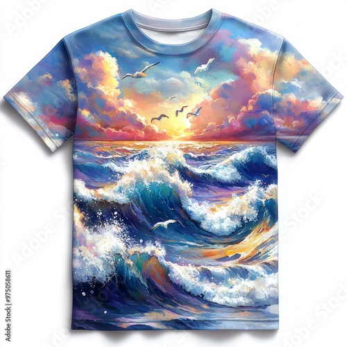 T-shirt dengan desain laut berwarna cerah. photo