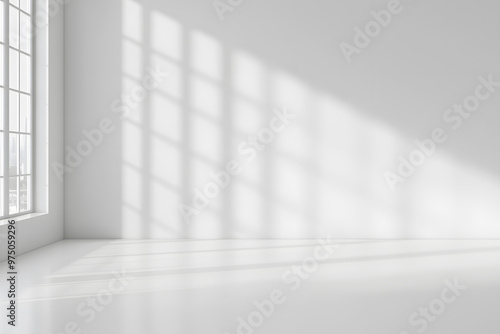 Abstract White Studio Room with Light and Shadow | Minimalist Design and Creative Interior Atmosphere