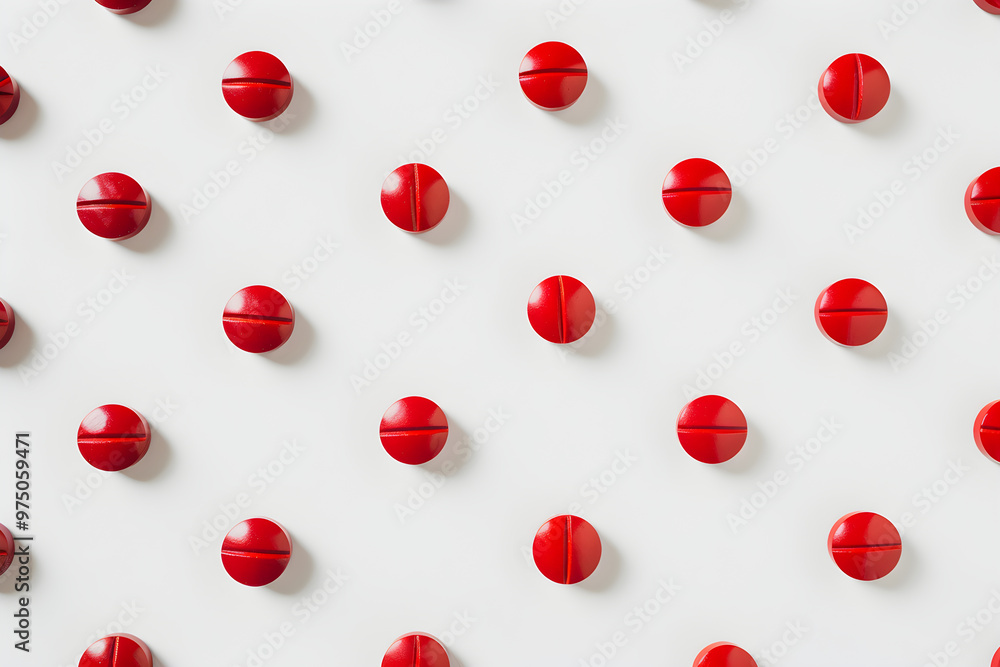 Red pills on a white background. Banner template for advertising vitamins, medicines, healthy lifestyle, microelements Red pills on a white background. Banner template for advertising vitamins, medicines, healthy lifestyle, microelements